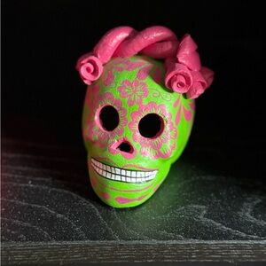 Neon Green & Hot Pink Sugar Skull Figurine
